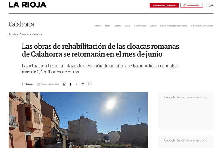 Las obras de rehabilitación de las cloacas romanas de Calahorra se retomarán en el mes de junio